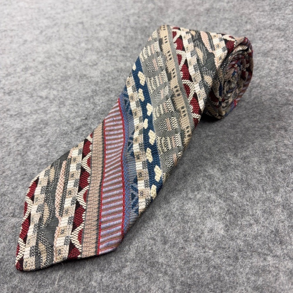 VTG Coogi Tie Mens Multi Color Silk Abstract 3D Knit Geometric 90s Sweater